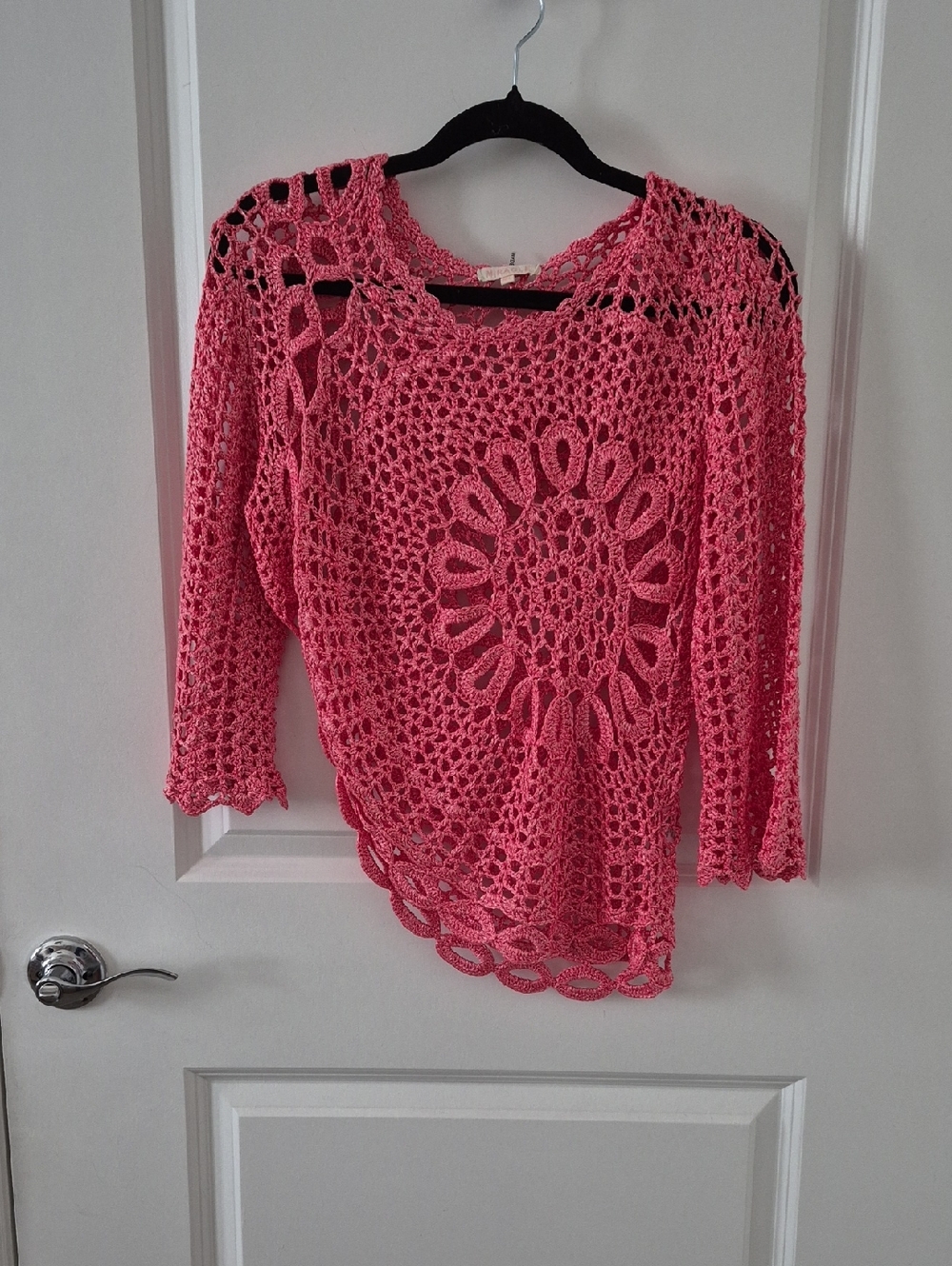 NWT Miracle Openwork Crochet Sweater - Bright Pink